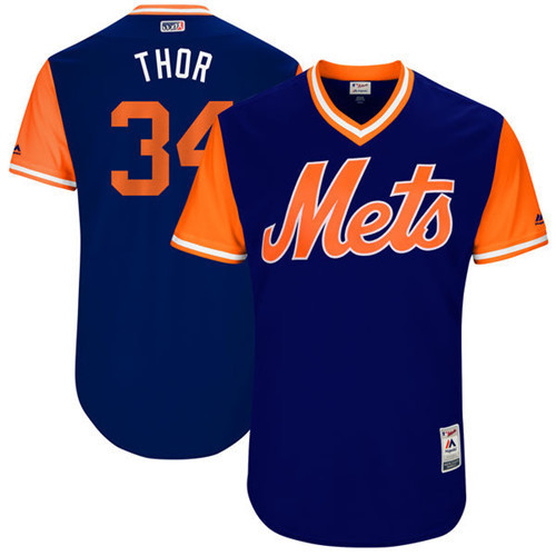 Mets 34 Noah Syndergaard Thor Majestic Royal 2017 Players Weekend Jersey