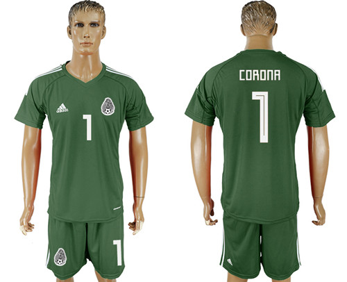 Mexico 1 CORONA Military Green Goalkeeper 2018 FIFA World Cup Soccer Jersey