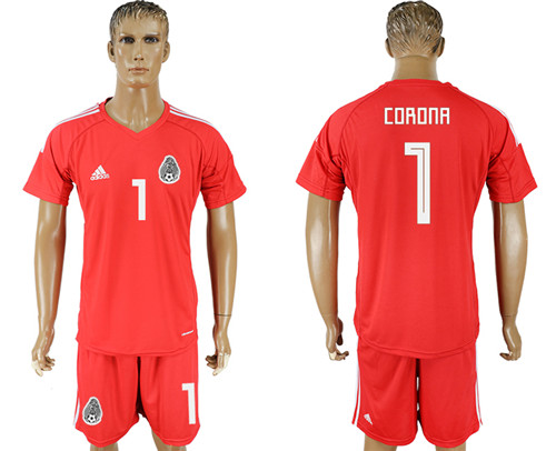Mexico 1 CORONA Red Goalkeeper 2018 FIFA World Cup Soccer Jersey