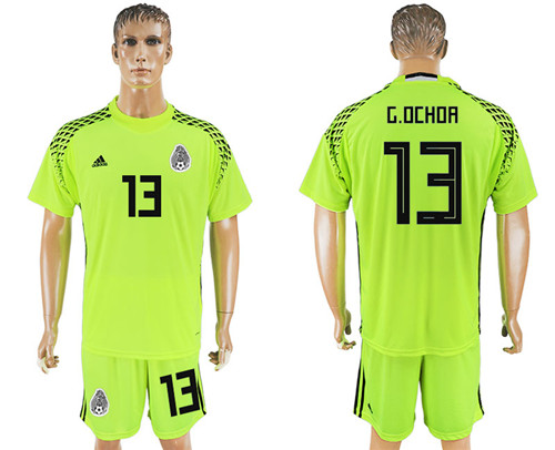 Mexico 13 G. OCHOA Fluorescent Green Goalkeeper 2018 FIFA World Cup Soccer Jersey