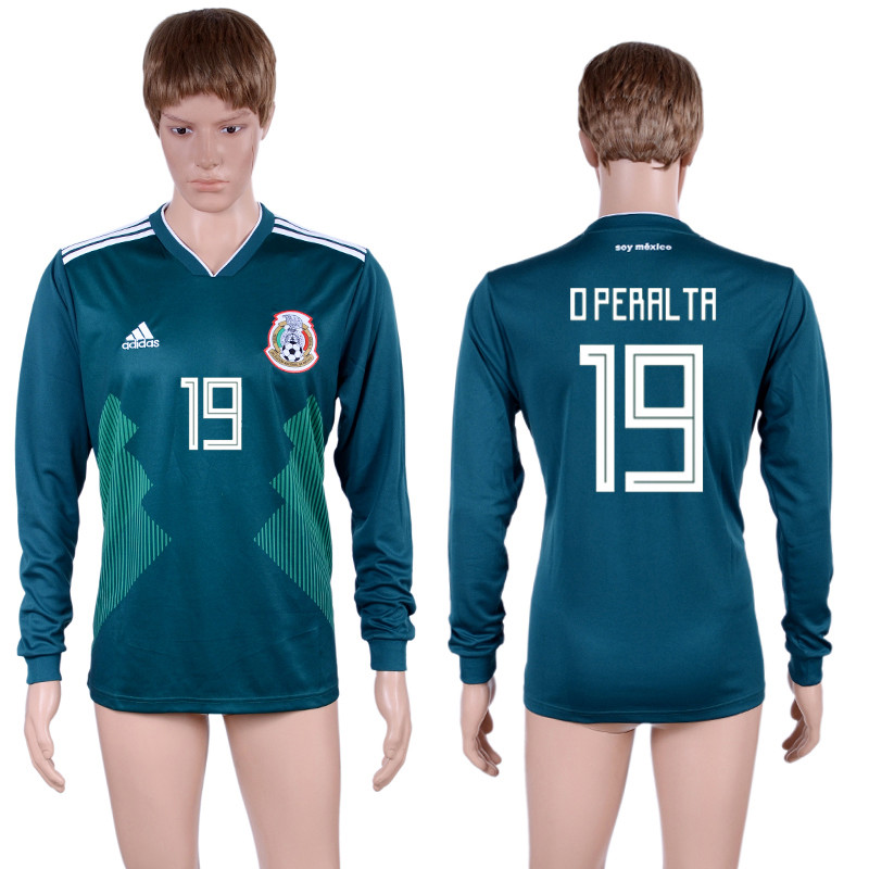 Mexico 19 O PERALTA Home 2018 FIFA World Cup Long Sleeve Thailand Soccer Jersey