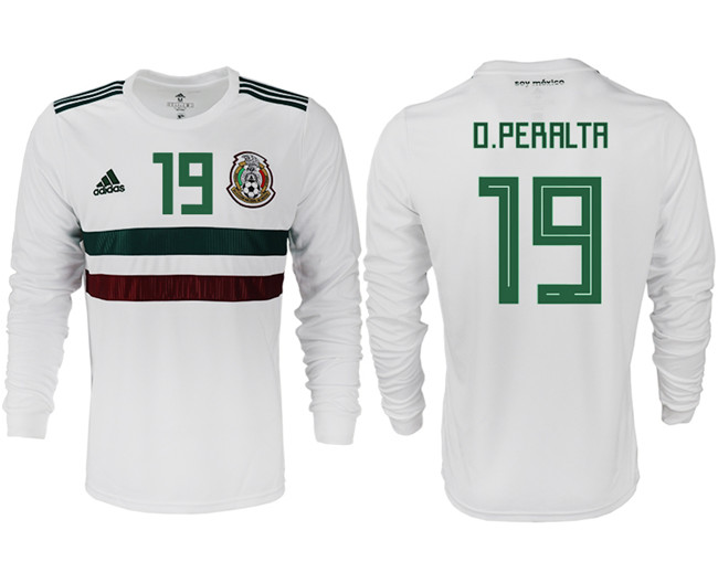 Mexico 19 O.PERALTA Away 2018 FIFA World Cup Long Sleeve Thailand Soccer Jersey