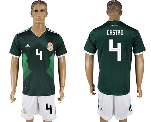 Mexico 4 CASTRO Home 2018 FIFA World Cup Soccer Jersey