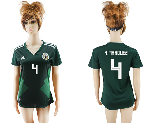 Mexico 4 R. MARQUES Home 2018 FIFA World Cup Women Soccer Jersey