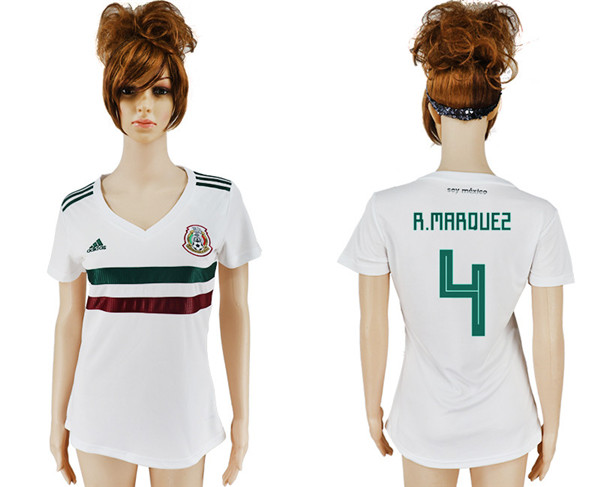 Mexico 4 R. MARQUEZ Away Women 2018 FIFA World Cup Soccer Jersey