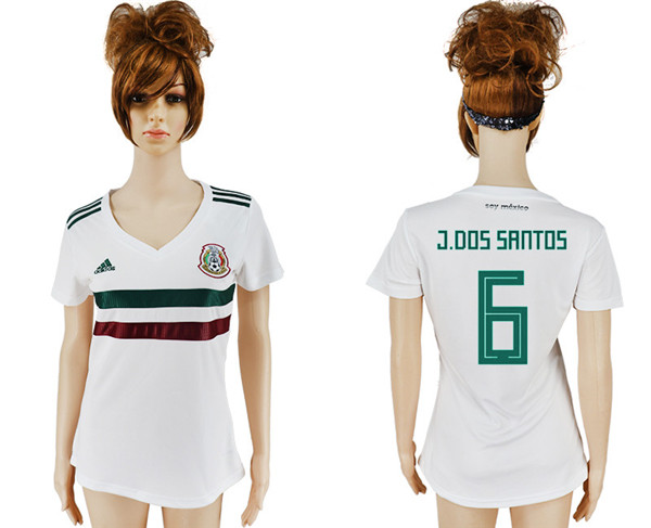 Mexico 6 J.DOS SANTOS Away Women 2018 FIFA World Cup Soccer Jersey