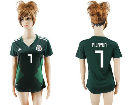 Mexico 7 M. LAYUN Home 2018 FIFA World Cup Women Soccer Jersey