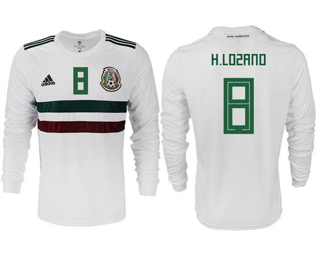 Mexico 8 H. LOZANO Away 2018 FIFA World Cup Long Sleeve Thailand Soccer Jersey