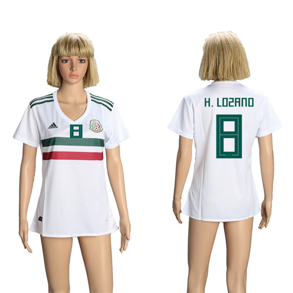 Mexico 8 H. LOZANO Away Women 2018 FIFA World Cup Soccer Jersey