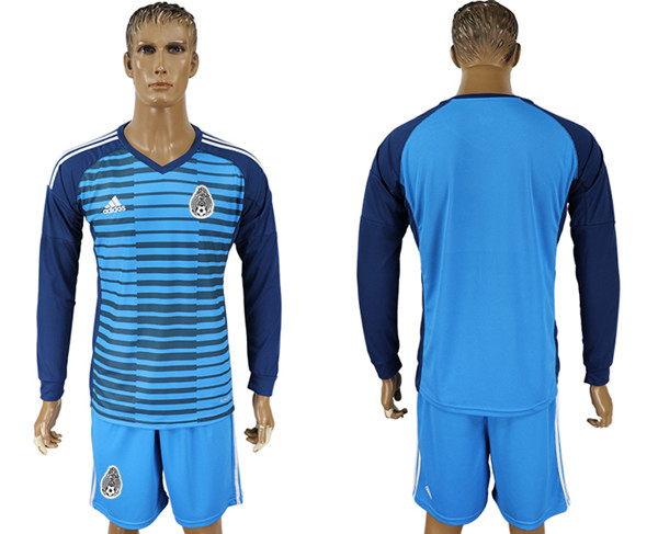 Mexico Lake Blue Long Sleeve Goalkeeper 2018 FIFA World Cup Soccer Jersey