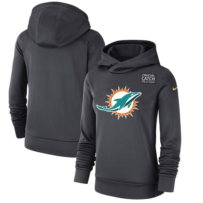 Miami Dolphins Anthracite Women's  Crucial Catch Performance Hoodie