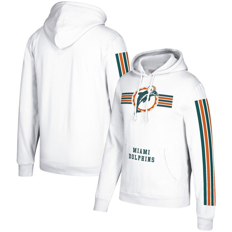 Miami Dolphins Mitchell & Ness Three Stripe Pullover Hoodie White