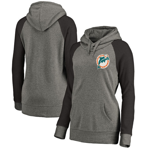Miami Dolphins NFL Pro Line by Fanatics Branded Women's Plus Sizes Vintage Lounge Pullover Hoodie Heathered Gray