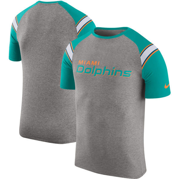 Miami Dolphins  Enzyme Shoulder Stripe Raglan T Shirt Heathered Gray