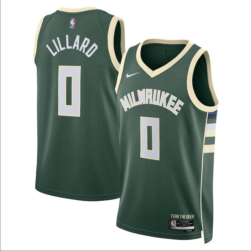 Milwaukee Bucks Damian Lillard 0 Nike Hunter Green Swingman Jersey