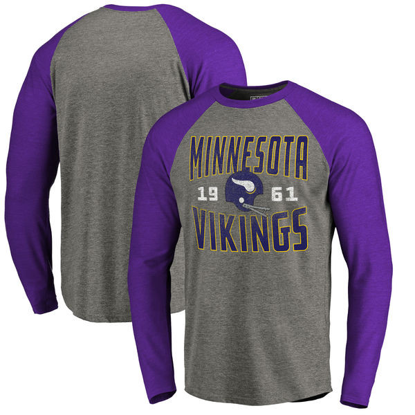 Minnesota Vikings NFL Pro Line by Fanatics Branded Timeless Collection Antique Stack Long Sleeve Tri Blend Raglan T Shirt Ash