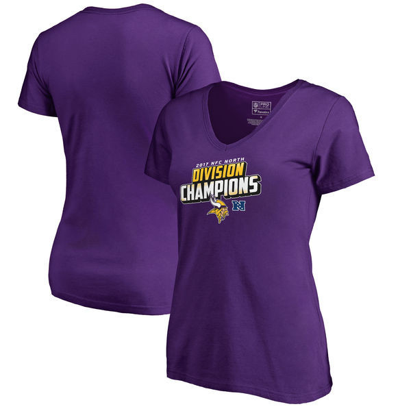 Minnesota Vikings NFL Pro Line by Fanatics Branded Women's 2017 NFC North Division Champions V Neck T Shirt Purple