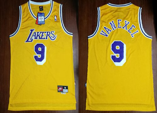 Mitchell And Ness Lakers 9 Nick Van Exel Yellow Throwback Stitched NBA Jersey