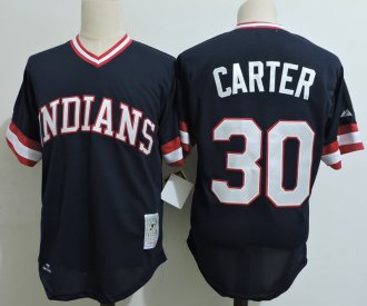 Mitchell And Ness MLB Cleveland Indians #30 Joe Carter Dark Blue Jersey