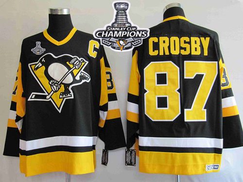 Mitchell Ness Penguins 87 Sidney Crosby Black 2016 Stanley Cup Champions Stitched NHL Jersey