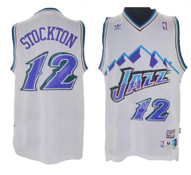 Mitchell and Ness Utah Jazz 12 John Stockton Soul Swingman Stitched White Jersey