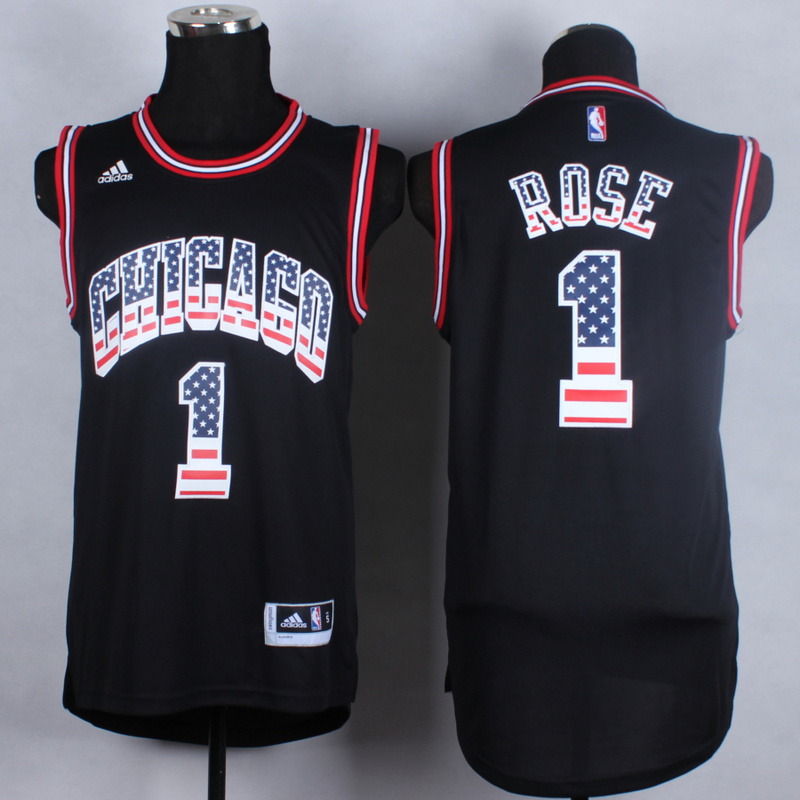 NBA Chicago Bulls 1 Derrick Rose USA Flag Fashion Black Jerseys