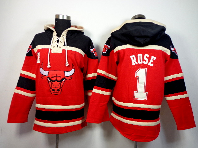 NBA Chicago Bulls 1 Derrick Rose pullover hooded sweatshirt black red jersey