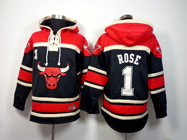 NBA Chicago Bulls 1 Derrick Rose pullover hooded sweatshirt black red jerseys