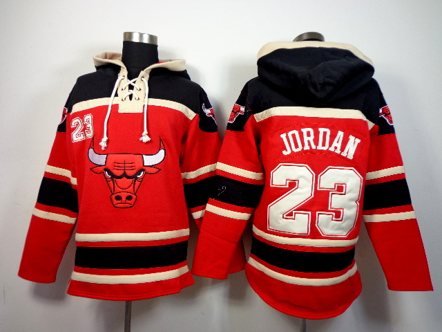 NBA Chicago Bulls 23 Michael Jordan pullover hooded sweatshirt black red jersey