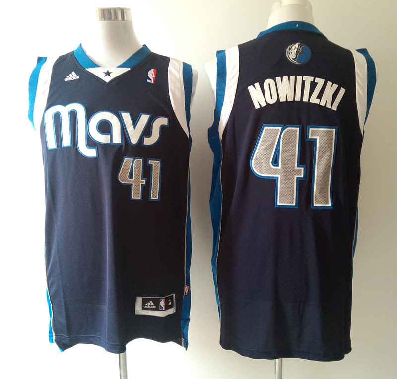 NBA Dallas Mavericks 41 Dirk Nowitzki Authentic Dark Blue Jersey