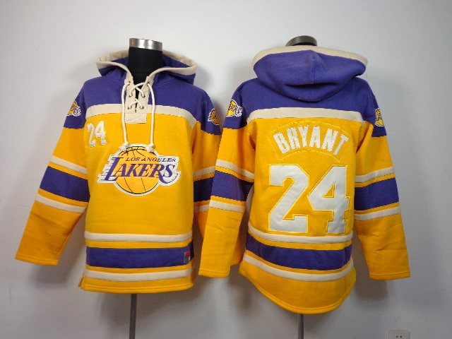 NBA Los Angeles Lakers 24 kobe bryant pullover hooded sweatshirt purple yellow jersey
