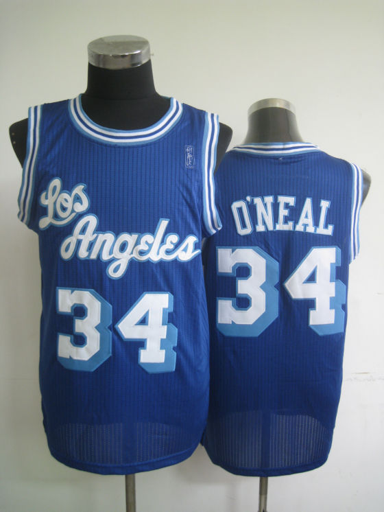 NBA Los Angeles Lakers 34 Shaquille O'Neal Blue Throwback Jersey