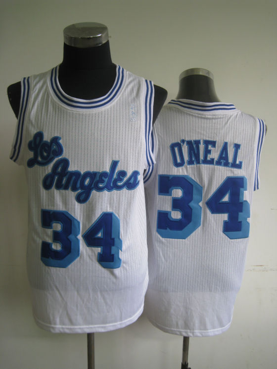 NBA Los Angeles Lakers 34 Shaquille O'Neal White Throwback Jersey