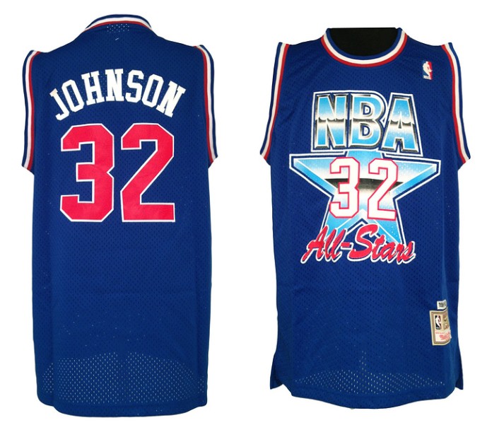 NBA Mitchell Ness Los Angeles Lakers 32 Magic Johnson Throwback Blue 1991 1992 All Star Jersey
