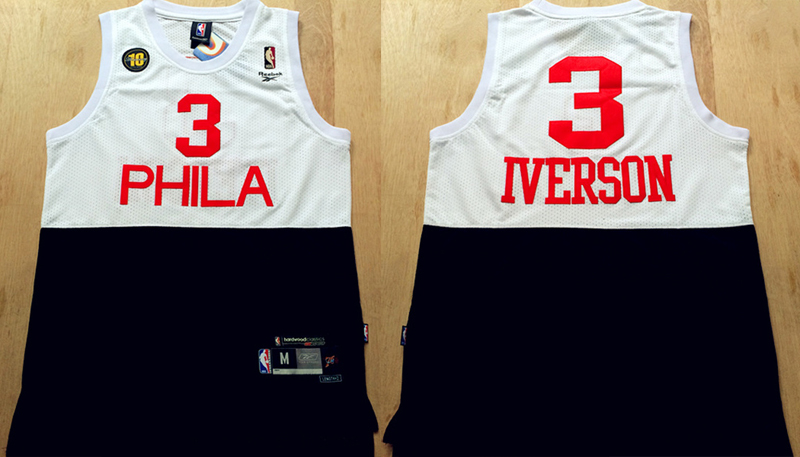 NBA Philadelphia 76ers 3 Allen Iverson New Rev30 Swingman Throwback Split White Black Jersey