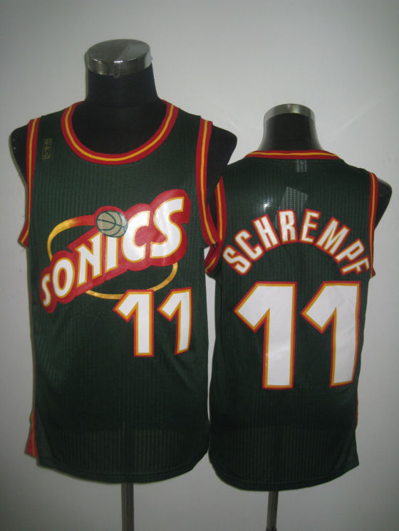 NBA Seattle Sonics 11 Detlef Schrempf Authentic Throwback Road Green Jersey