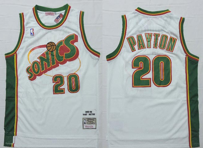 NBA Seattle Sonics 20 Gary Payton Throwback White Jersey