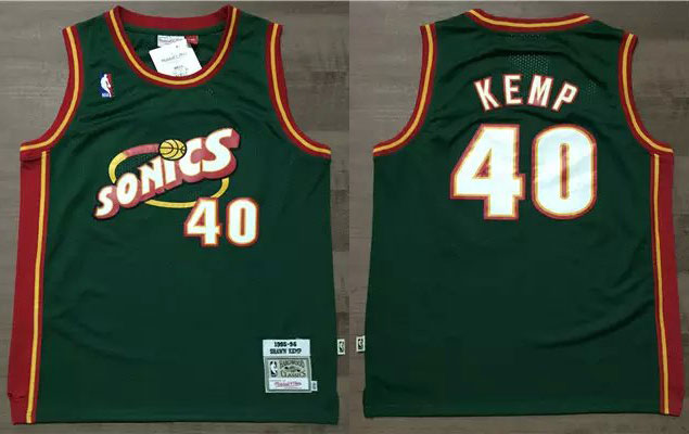 NBA Seattle Sonics 40 Shaw Kemp Swingman Throwback Green Jersey