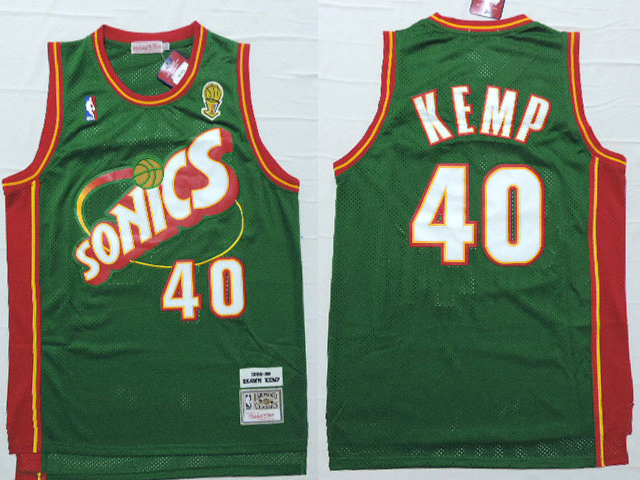 NBA Seattle Sonics 40 Shaw Kemp Swingman Throwback Green Jerseys