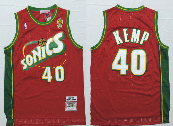 NBA Seattle Sonics 40 Shaw Kemp Swingman Throwback Red Jerseys