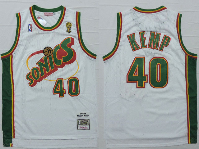 NBA Seattle Sonics 40 Shaw Kemp Swingman Throwback White Jerseys