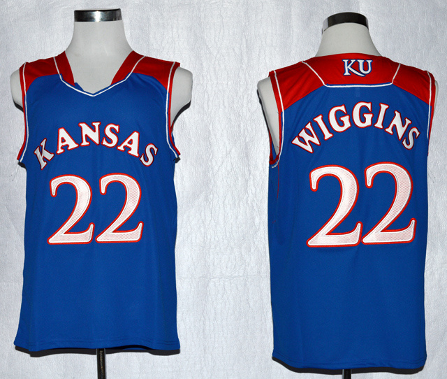 NCAA Authentic Kansas Jayhawks 22 Andrew Wiggins Blue College Basketball Jersey