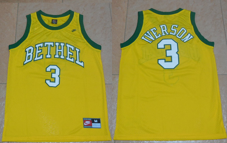 NCAA Bethel Christian School 3 Allen Iverson Jersey college basketball Yellow jersey