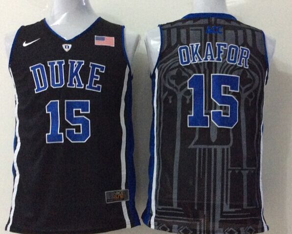 NCAA Duke Blue 15 Jahlil Okafor White College Basketball Performance Black Jersey ACC Patch