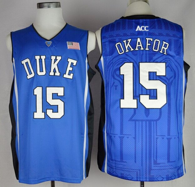 NCAA Duke Blue 15 Jahlil Okafor White College Basketball Performance Jersey ACC Patch