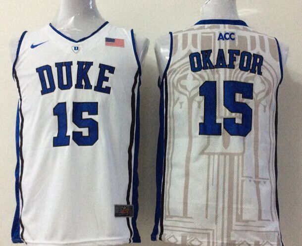 NCAA Duke Blue 15 Jahlil Okafor White College Basketball Performance White Jersey ACC Patch