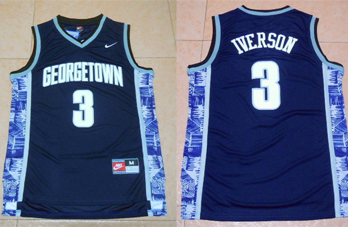 NCAA Georgetown Hoyas #3 Allen Iverson Jersey college basketball Blue jerseys