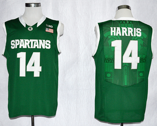 NCAA NWT Michigan State Spartans 14 Gary Harris jersey Green Basketball Jerseys