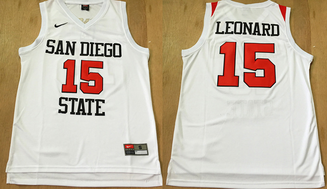 NCAA San Diego State 15 Kawhi Leonard College Basketball White Jersey