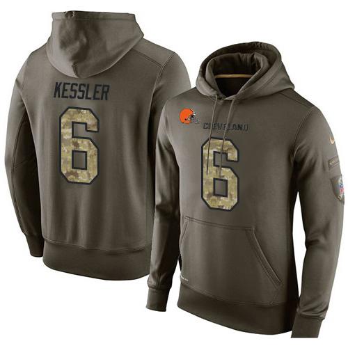 NFL Men  Cleveland Browns 6 Cody Kessler Stitched Green Olive Salute To Service KO Performance Hoodie